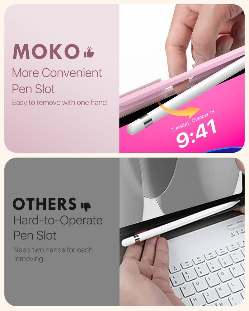 MoKo for iPad (A16) 11th Generation Case with Keyboard 11 inch 2025, iPad 10th Generation 10.9 inch Case with Pencil Holder, Multi-Angle Detachable Bluetooth Keyboard, Light Pink Gold Marble - Image 4